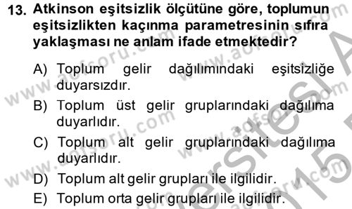Gelir Dağılımı ve Yoksulluk Dersi 2014 - 2015 Yılı (Vize) Ara Sınav Soruları 13. Soru