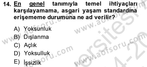 Gelir Dağılımı ve Yoksulluk Dersi 2014 - 2015 Yılı Tek Ders Sınav Soruları 14. Soru