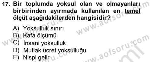 Gelir Dağılımı ve Yoksulluk Dersi 2014 - 2015 Yılı Tek Ders Sınav Soruları 17. Soru