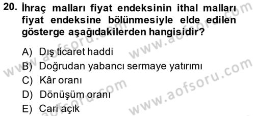 Gelir Dağılımı ve Yoksulluk Dersi 2014 - 2015 Yılı Tek Ders Sınav Soruları 20. Soru