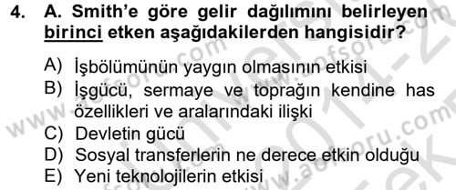 Gelir Dağılımı ve Yoksulluk Dersi 2014 - 2015 Yılı Tek Ders Sınav Soruları 4. Soru