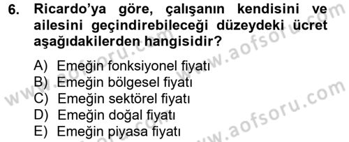 Gelir Dağılımı ve Yoksulluk Dersi 2014 - 2015 Yılı Tek Ders Sınav Soruları 6. Soru