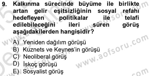 Gelir Dağılımı ve Yoksulluk Dersi 2014 - 2015 Yılı Tek Ders Sınav Soruları 9. Soru