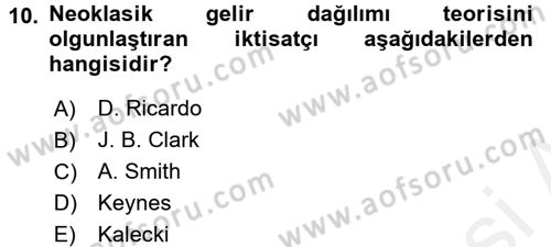 Gelir Dağılımı ve Yoksulluk Dersi 2015 - 2016 Yılı (Vize) Ara Sınav Soruları 10. Soru