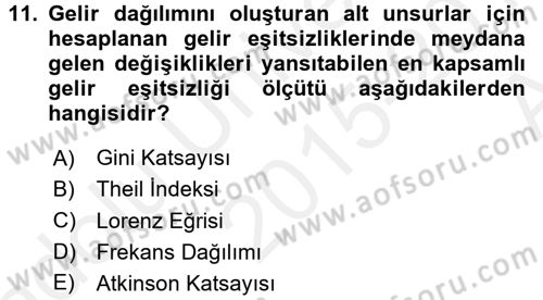 Gelir Dağılımı ve Yoksulluk Dersi 2015 - 2016 Yılı (Vize) Ara Sınav Soruları 11. Soru
