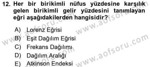 Gelir Dağılımı ve Yoksulluk Dersi 2015 - 2016 Yılı (Vize) Ara Sınav Soruları 12. Soru