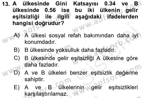 Gelir Dağılımı ve Yoksulluk Dersi 2015 - 2016 Yılı (Vize) Ara Sınav Soruları 13. Soru