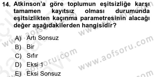 Gelir Dağılımı ve Yoksulluk Dersi 2015 - 2016 Yılı (Vize) Ara Sınav Soruları 14. Soru