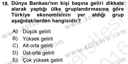 Gelir Dağılımı ve Yoksulluk Dersi 2015 - 2016 Yılı (Vize) Ara Sınav Soruları 18. Soru