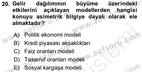 Gelir Dağılımı ve Yoksulluk Dersi 2015 - 2016 Yılı (Vize) Ara Sınav Soruları 20. Soru