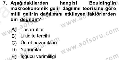Gelir Dağılımı ve Yoksulluk Dersi 2015 - 2016 Yılı (Vize) Ara Sınav Soruları 7. Soru