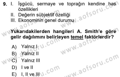 Gelir Dağılımı ve Yoksulluk Dersi 2015 - 2016 Yılı (Vize) Ara Sınav Soruları 9. Soru