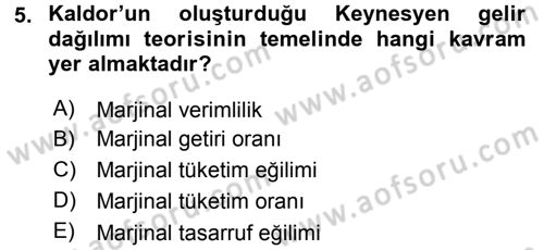 Gelir Dağılımı ve Yoksulluk Dersi 2015 - 2016 Yılı (Final) Dönem Sonu Sınavı 5. Soru