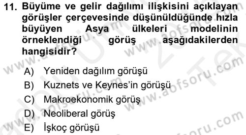 Gelir Dağılımı ve Yoksulluk Dersi 2015 - 2016 Yılı Tek Ders Sınav Soruları 11. Soru