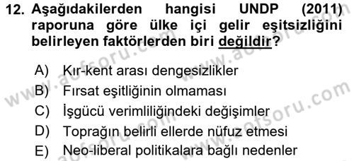 Gelir Dağılımı ve Yoksulluk Dersi 2015 - 2016 Yılı Tek Ders Sınav Soruları 12. Soru