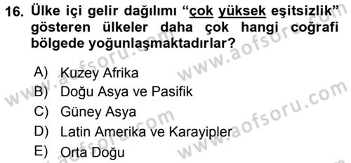 Gelir Dağılımı ve Yoksulluk Dersi 2015 - 2016 Yılı Tek Ders Sınav Soruları 16. Soru