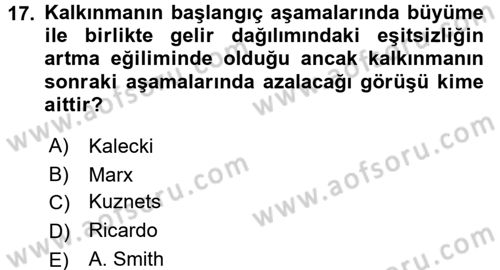 Gelir Dağılımı ve Yoksulluk Dersi 2015 - 2016 Yılı Tek Ders Sınav Soruları 17. Soru