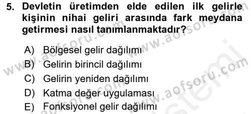 Gelir Dağılımı ve Yoksulluk Dersi 2015 - 2016 Yılı Tek Ders Sınav Soruları 5. Soru