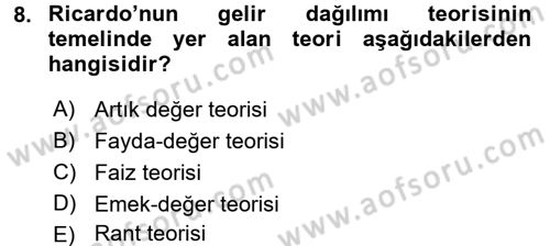 Gelir Dağılımı ve Yoksulluk Dersi 2015 - 2016 Yılı Tek Ders Sınav Soruları 8. Soru