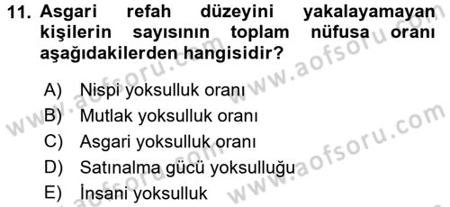 Gelir Dağılımı ve Yoksulluk Dersi 2016 - 2017 Yılı 3 Ders Sınav Soruları 11. Soru