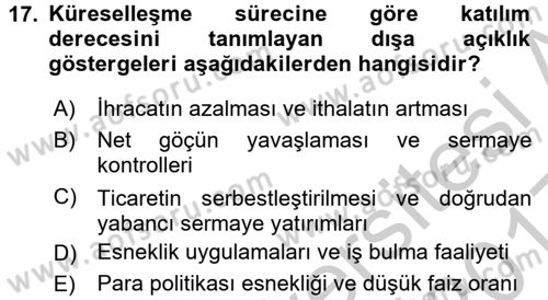 Gelir Dağılımı ve Yoksulluk Dersi 2016 - 2017 Yılı 3 Ders Sınav Soruları 17. Soru