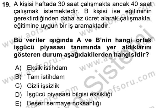 Gelir Dağılımı ve Yoksulluk Dersi 2016 - 2017 Yılı 3 Ders Sınav Soruları 19. Soru