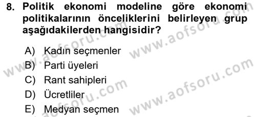 Gelir Dağılımı ve Yoksulluk Dersi 2016 - 2017 Yılı 3 Ders Sınav Soruları 8. Soru