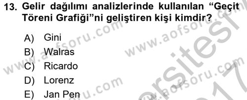 Gelir Dağılımı ve Yoksulluk Dersi 2016 - 2017 Yılı (Vize) Ara Sınav Soruları 13. Soru