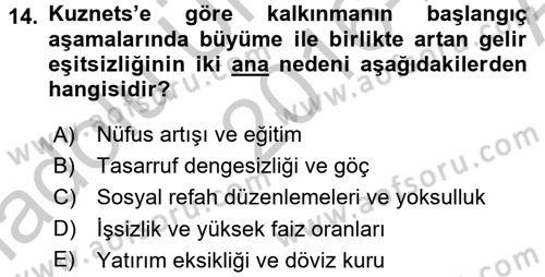 Gelir Dağılımı ve Yoksulluk Dersi 2016 - 2017 Yılı (Vize) Ara Sınav Soruları 14. Soru