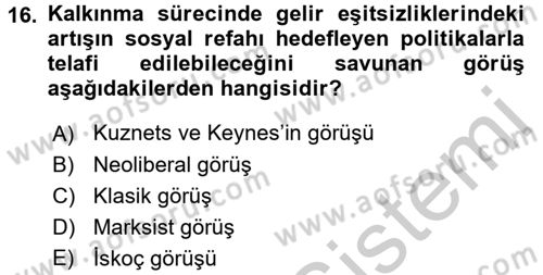 Gelir Dağılımı ve Yoksulluk Dersi 2016 - 2017 Yılı (Vize) Ara Sınav Soruları 16. Soru