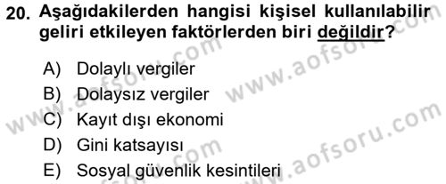 Gelir Dağılımı ve Yoksulluk Dersi 2016 - 2017 Yılı (Vize) Ara Sınav Soruları 20. Soru