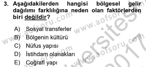 Gelir Dağılımı ve Yoksulluk Dersi 2016 - 2017 Yılı (Vize) Ara Sınav Soruları 3. Soru