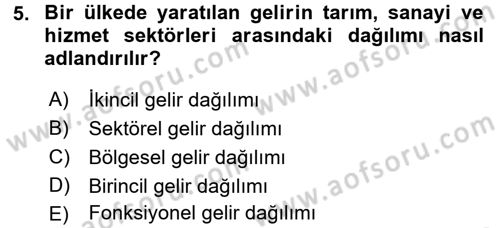 Gelir Dağılımı ve Yoksulluk Dersi 2016 - 2017 Yılı (Vize) Ara Sınav Soruları 5. Soru