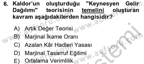 Gelir Dağılımı ve Yoksulluk Dersi 2016 - 2017 Yılı (Vize) Ara Sınav Soruları 6. Soru