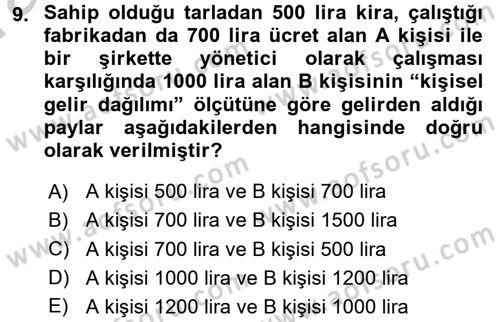 Gelir Dağılımı ve Yoksulluk Dersi 2016 - 2017 Yılı (Vize) Ara Sınav Soruları 9. Soru