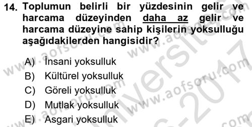 Gelir Dağılımı ve Yoksulluk Dersi 2016 - 2017 Yılı (Final) Dönem Sonu Sınav Soruları 14. Soru
