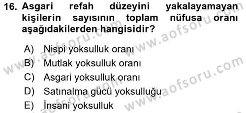 Gelir Dağılımı ve Yoksulluk Dersi 2016 - 2017 Yılı (Final) Dönem Sonu Sınav Soruları 16. Soru