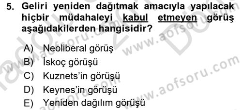 Gelir Dağılımı ve Yoksulluk Dersi 2016 - 2017 Yılı (Final) Dönem Sonu Sınav Soruları 5. Soru