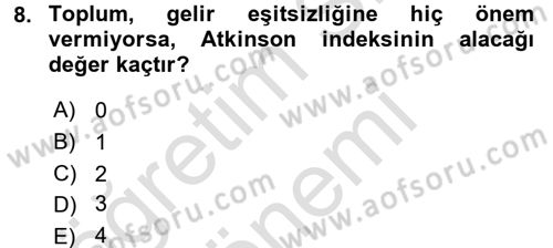 Gelir Dağılımı ve Yoksulluk Dersi 2016 - 2017 Yılı (Final) Dönem Sonu Sınav Soruları 8. Soru