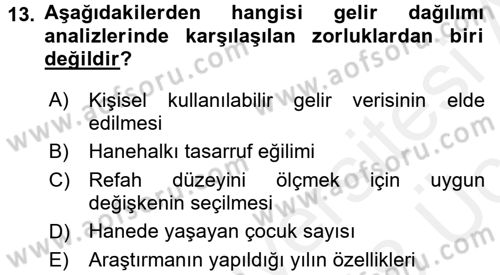 Gelir Dağılımı ve Yoksulluk Dersi 2017 - 2018 Yılı 3 Ders Sınav Soruları 13. Soru