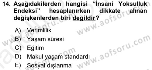 Gelir Dağılımı ve Yoksulluk Dersi 2017 - 2018 Yılı 3 Ders Sınav Soruları 14. Soru