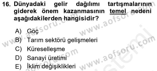 Gelir Dağılımı ve Yoksulluk Dersi 2017 - 2018 Yılı 3 Ders Sınav Soruları 16. Soru