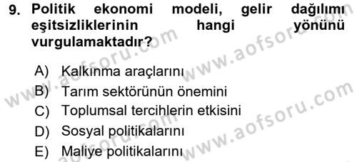 Gelir Dağılımı ve Yoksulluk Dersi 2017 - 2018 Yılı 3 Ders Sınav Soruları 9. Soru