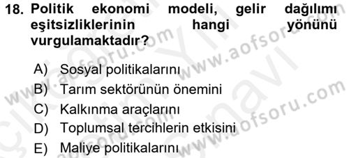 Gelir Dağılımı ve Yoksulluk Dersi 2017 - 2018 Yılı (Vize) Ara Sınav Soruları 18. Soru