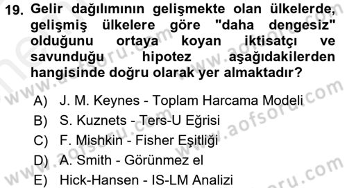 Gelir Dağılımı ve Yoksulluk Dersi 2017 - 2018 Yılı (Vize) Ara Sınav Soruları 19. Soru