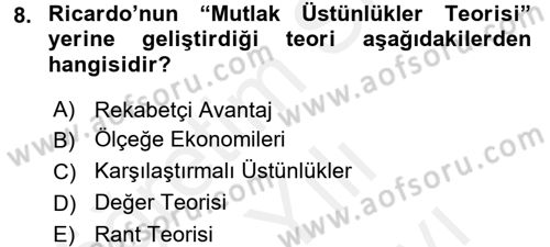 Gelir Dağılımı ve Yoksulluk Dersi 2017 - 2018 Yılı (Vize) Ara Sınav Soruları 8. Soru