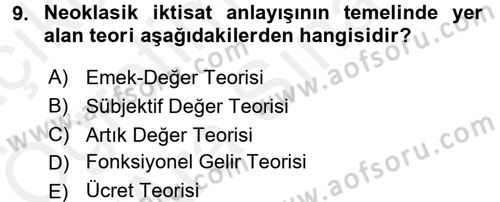 Gelir Dağılımı ve Yoksulluk Dersi 2017 - 2018 Yılı (Vize) Ara Sınav Soruları 9. Soru