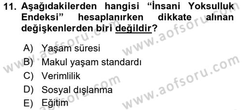 Gelir Dağılımı ve Yoksulluk Dersi 2017 - 2018 Yılı (Final) Dönem Sonu Sınav Soruları 11. Soru