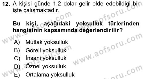 Gelir Dağılımı ve Yoksulluk Dersi 2017 - 2018 Yılı (Final) Dönem Sonu Sınav Soruları 12. Soru