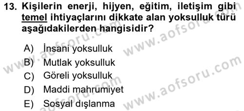 Gelir Dağılımı ve Yoksulluk Dersi 2017 - 2018 Yılı (Final) Dönem Sonu Sınav Soruları 13. Soru